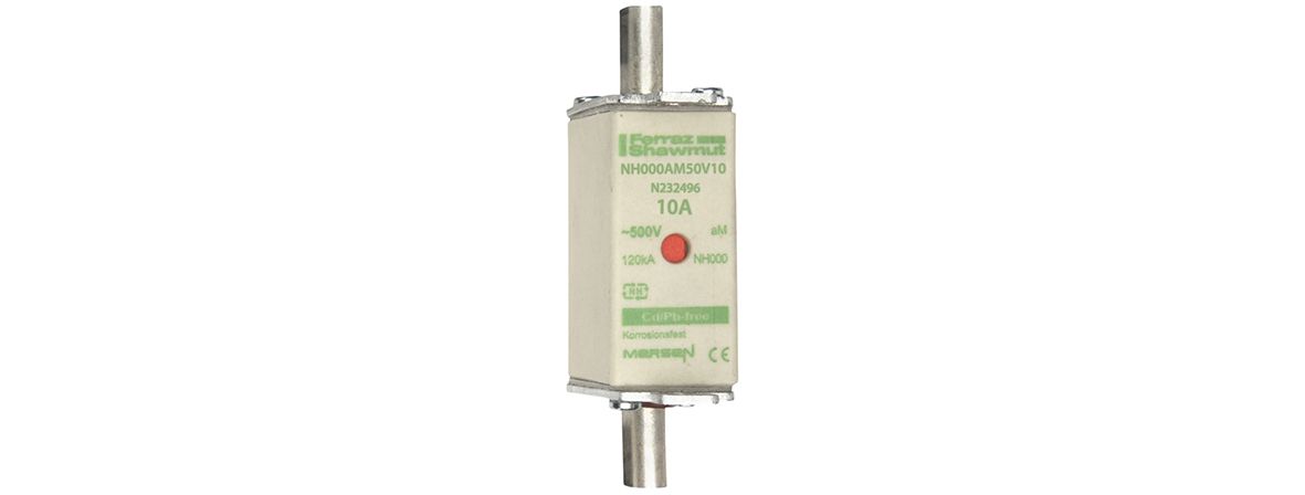 N232496 - NH fuse-link aM, 500VAC, size 000, 10A double indicator/live tags